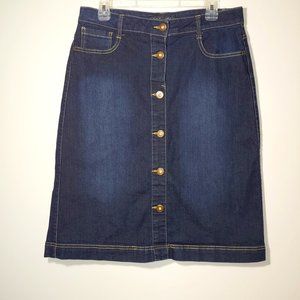 VTG Baccini Jean Button Down Skirt Size 10 Dark Blue